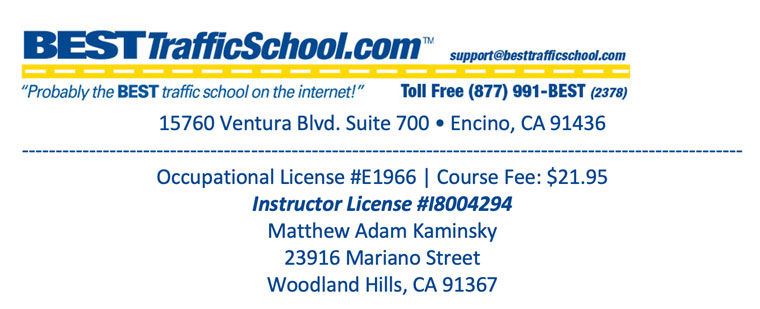 BEST Traffic School — contact and licensing information